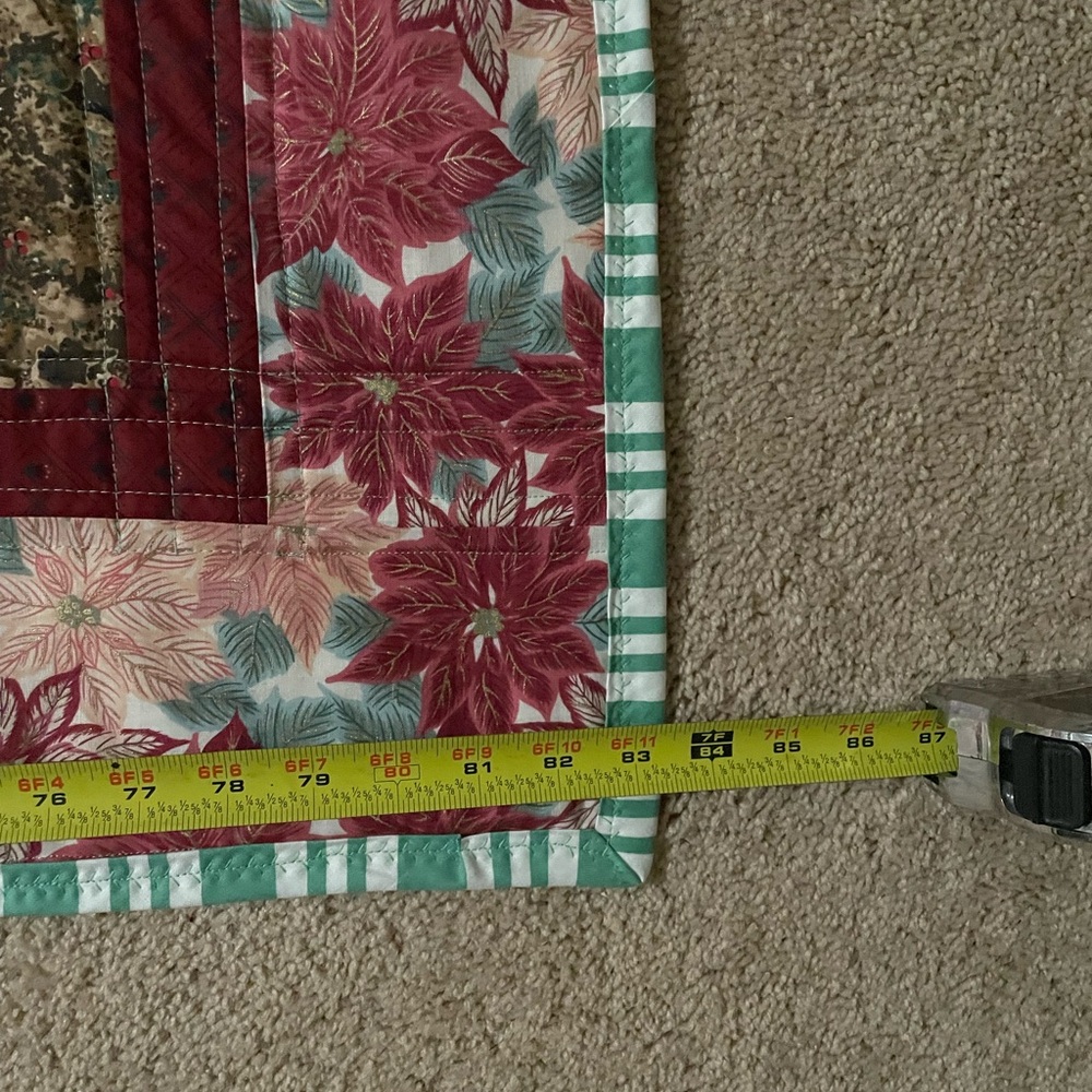 Handmade Patchwork Quilt in Cranberry Red, Green & Cream - Picture 5 of 13
